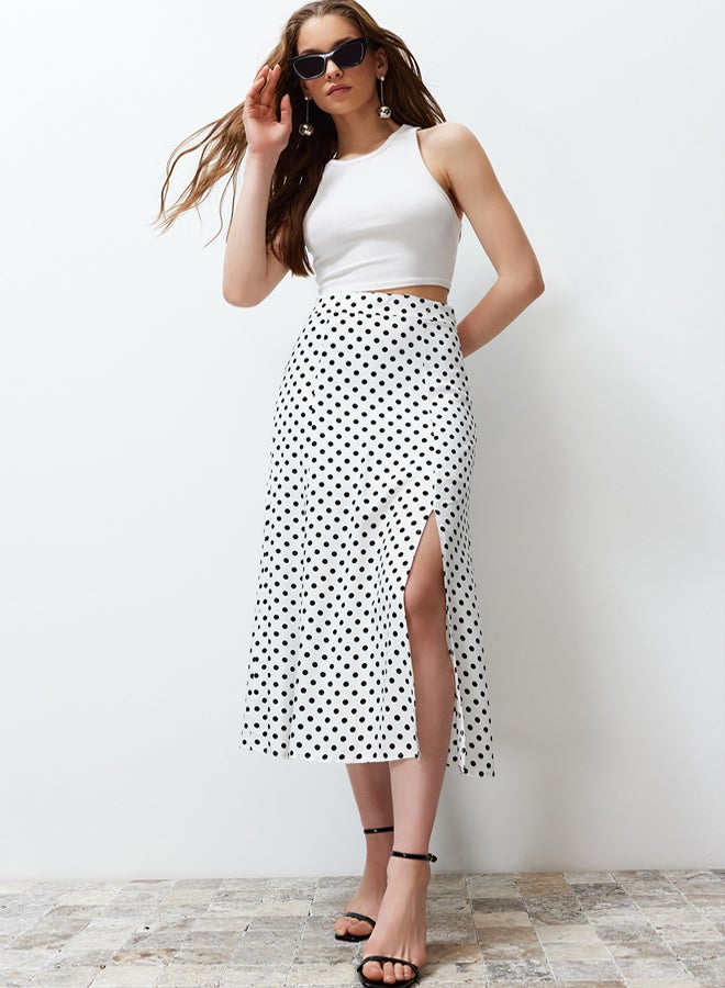 trendyol Ecru Polka Dot Slit Detail Viscose Midi Woven Skirt  - Image 1