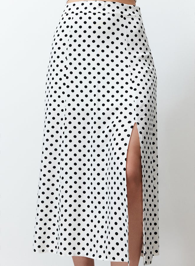 trendyol Ecru Polka Dot Slit Detail Viscose Midi Woven Skirt  - Image 4