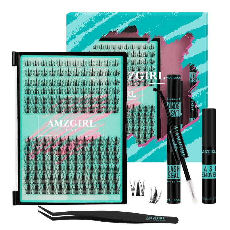 AMZGIRL LASH Manga Lash Clusters Kit 144PCS Fairy Eyelash Extension Kit with Lash Bond and Seal, Fake Eyelashes Clusters with Invisible Lash Band, Lash Glue Remover and Lash Applicators (8-16mm Kit,Black Bond) - Image 1