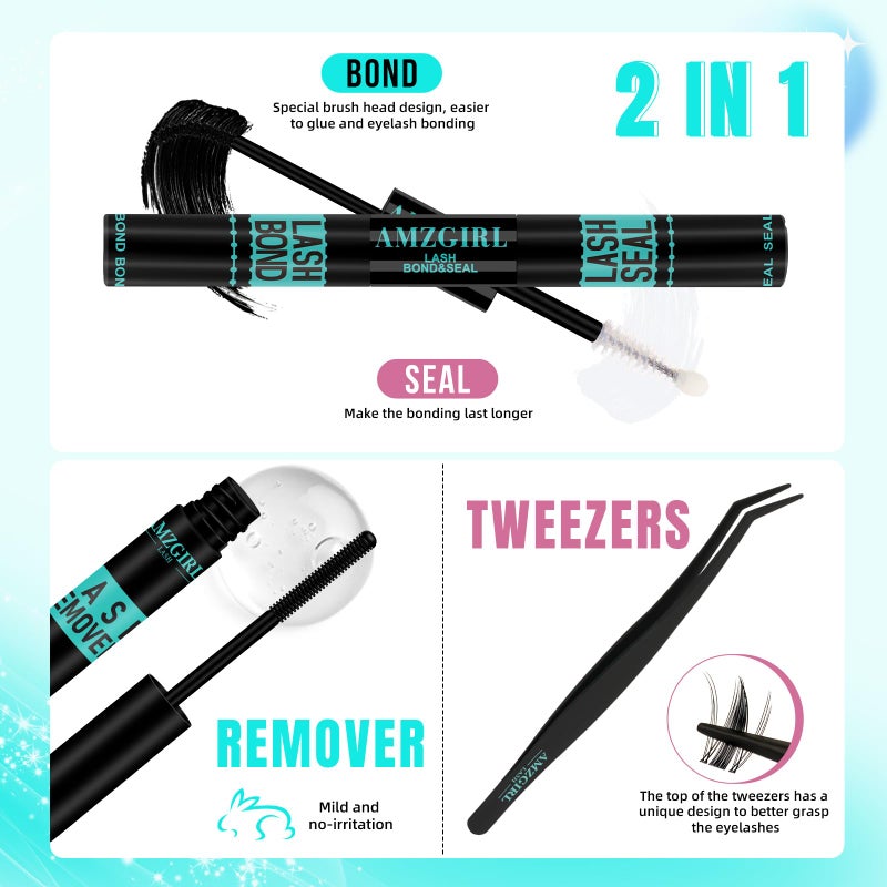 AMZGIRL LASH Manga Lash Clusters Kit 144PCS Fairy Eyelash Extension Kit with Lash Bond and Seal, Fake Eyelashes Clusters with Invisible Lash Band, Lash Glue Remover and Lash Applicators (8-16mm Kit,Black Bond) - Image 5