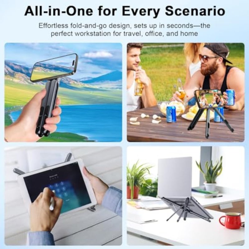 Foldable Laptop Stand for Desk, 8-Angle Adjustable Aluminum Portable Holder with Magnetic Mount, All-in-One Stand for Laptop, Tablet and Phone, Non-Slip Base, Compatible with 10-15.6 Inch Laptops - Image 3