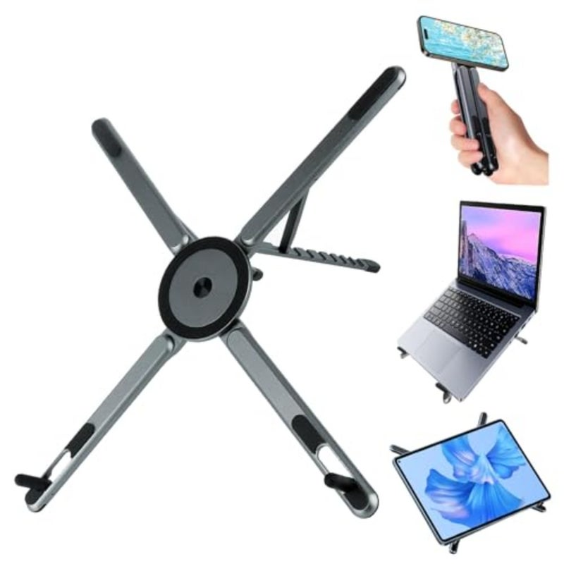 Foldable Laptop Stand for Desk, 8-Angle Adjustable Aluminum Portable Holder with Magnetic Mount, All-in-One Stand for Laptop, Tablet and Phone, Non-Slip Base, Compatible with 10-15.6 Inch Laptops - Image 1