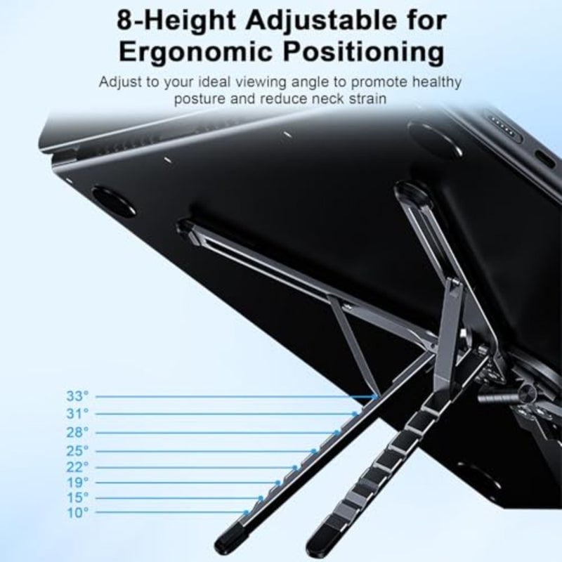 Foldable Laptop Stand for Desk, 8-Angle Adjustable Aluminum Portable Holder with Magnetic Mount, All-in-One Stand for Laptop, Tablet and Phone, Non-Slip Base, Compatible with 10-15.6 Inch Laptops - Image 4