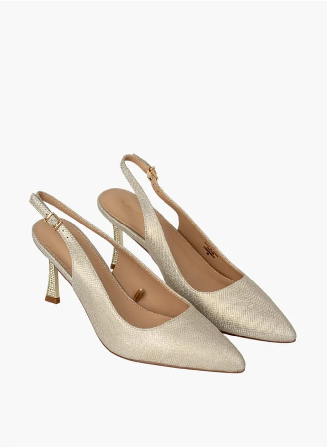 Flora Bella By Shoexpress Womens Textured Slingback Shoes With Stiletto Heels
