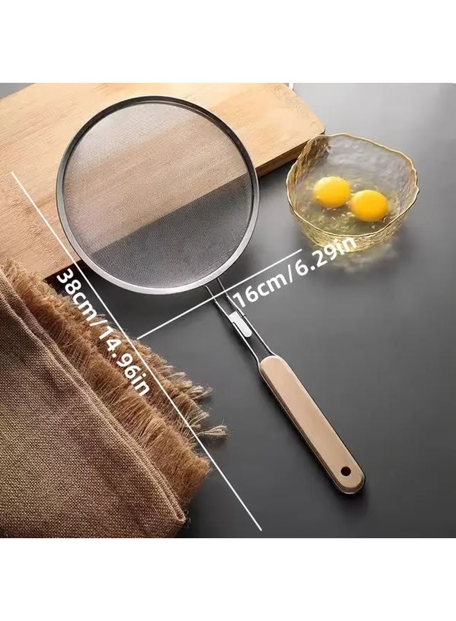 Premium Stainless Steel Slotted Spoon Wooden Handle Fine Mesh Strainer 1pc - Image 4