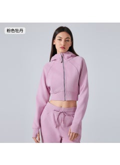 Generic Womens Fleece-lined Zip Hoodie Sportswear Autumn Winter Pink peony 