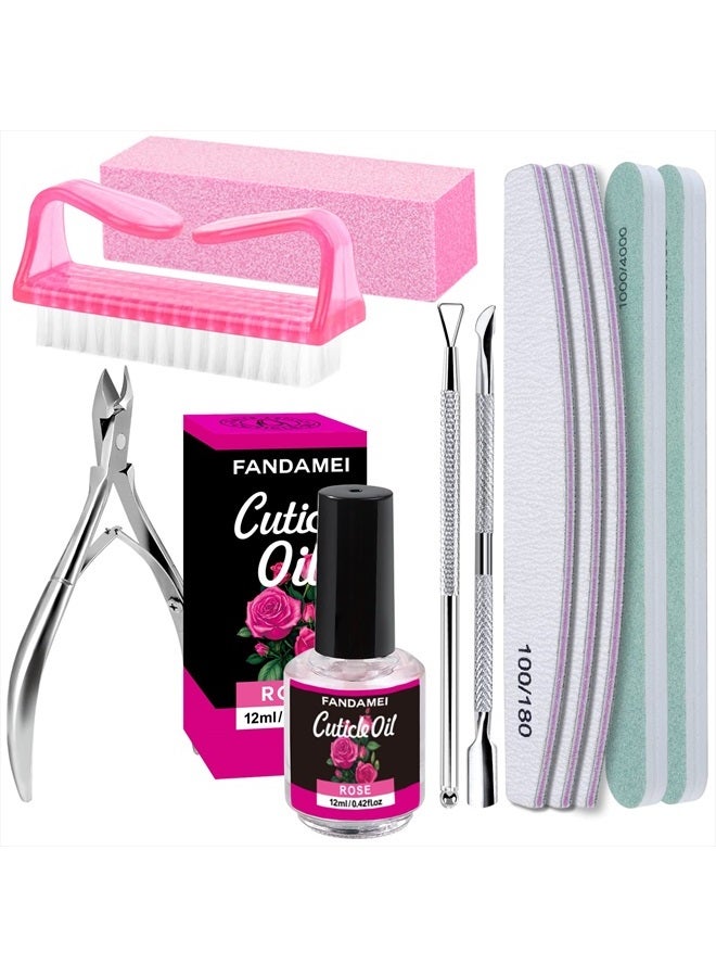 FANDAMEI Nail Buffers and Files, Manicure Tools Kit with 3PCS Nail File, 2PCS Nail Buffer, Rectangular Nail Buffer Block, Cuticle Nippers, Cuticle Pusher, Cuticle Peeler. Cuticle Oil and Nail Brush. - Image 1