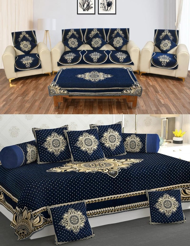 Laying Style™ Diwan Set of 8 Pieces Combo with Sofa Covers for Living Room 5 Seater and Center Table Cover - Image 1