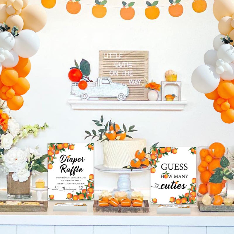 Senfaro 50 Little Cutie Orange Diaper Raffle Tickets and 1 Sign Baby Shower Games Orange Theme Guess How Many Cuties Sign with 50 Cards Baby Shower Candy Guessing Game - Image 5