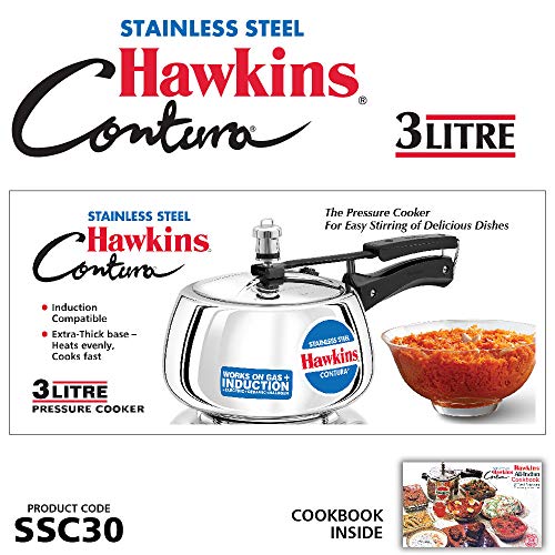 Hawkins 3 Litre Contura Pressure Cooker, Stainless Steel Inner Lid Cooker, Handi Cooker, Induction Cooker, Silver (SSC30) - Image 2