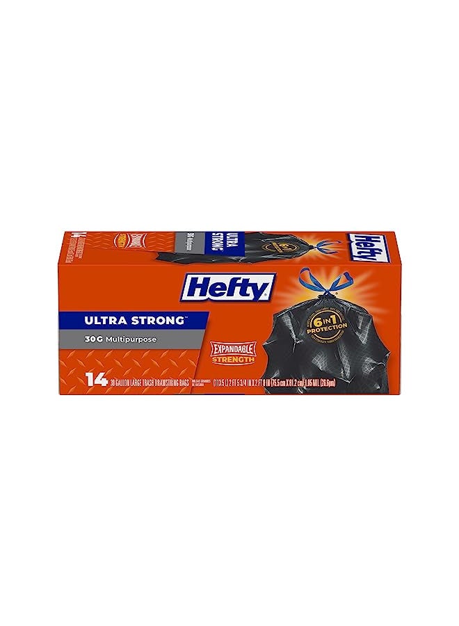 Hefty Ultra Strong Multipurpose Large Trash Bags, Black, Unscented, 30 Gallon, 14 Count - Image 1