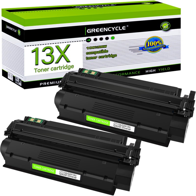 greencycle 2 PK Black Toner Cartridge Replacement Compatible for HP 13X Q2613X 13A Q2613A 15X C7115X 15A C7115A Work with Laserjet 1000 1200 1220 1330 3300 3310 3320 3330 3380 1300 Series Printer