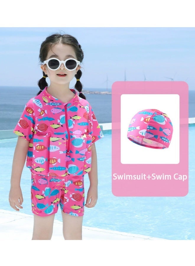 GMORO 2 Pack Kids Floatation Swimsuit Set, Kids Swimsuit, Swimming Suit for Kids, One Piece Swimwear with Removable Buoyancy Floats, Quick Dry UV Protection, for Baby Swim Training, Beach Vacation, Pool Play (Pink) - Image 2