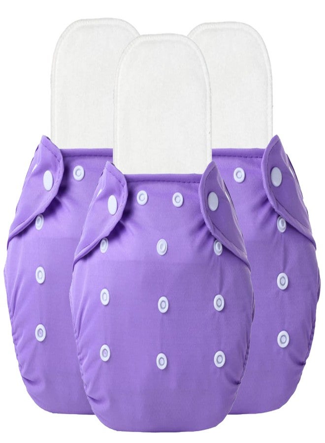 Alya The Cheeky Kidzz Baby Reusable Cloth Diapers Adjustable Pocket Style With White Microfiber Wet-Free Insert Pads (0-24 Months,3-16KG) (PACK OF 3, PURPLE) - Image 1