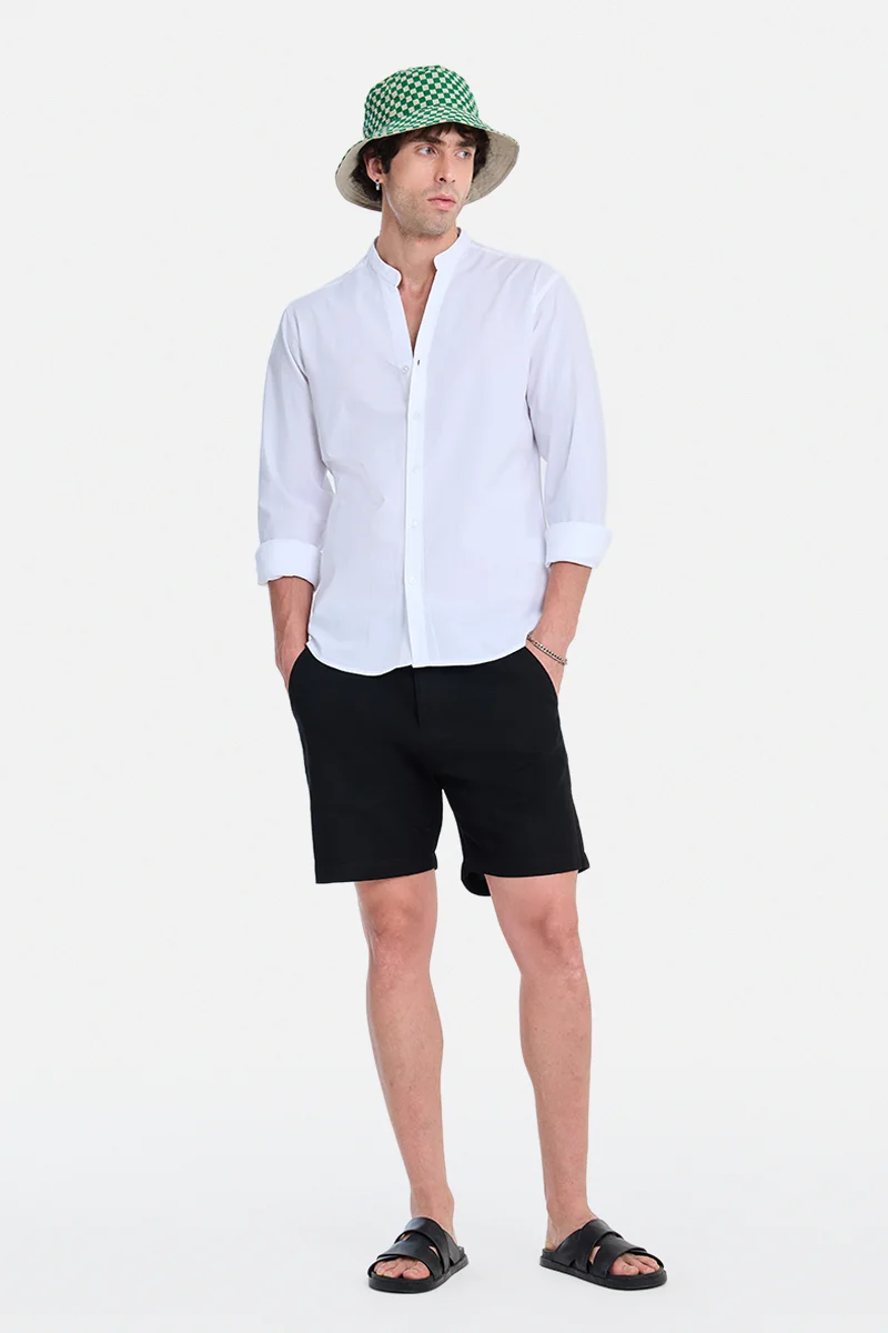 SNITCH White Textured Long Sleeve Slim Fit Casual Shirt