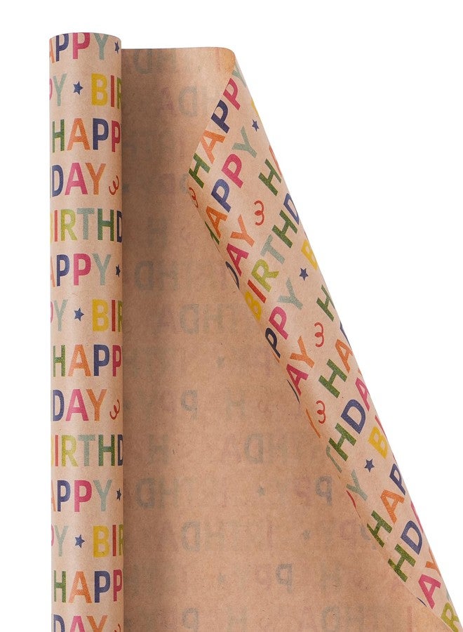 Ulmasinn Kraft Birthday Wrapping Paper - Mini Roll - 17 Inches X 33 Feet - for Boys Girls Kids - Colorful Happy Birthday Pattern Great for Teen, Party, Baby Shower - Image 2