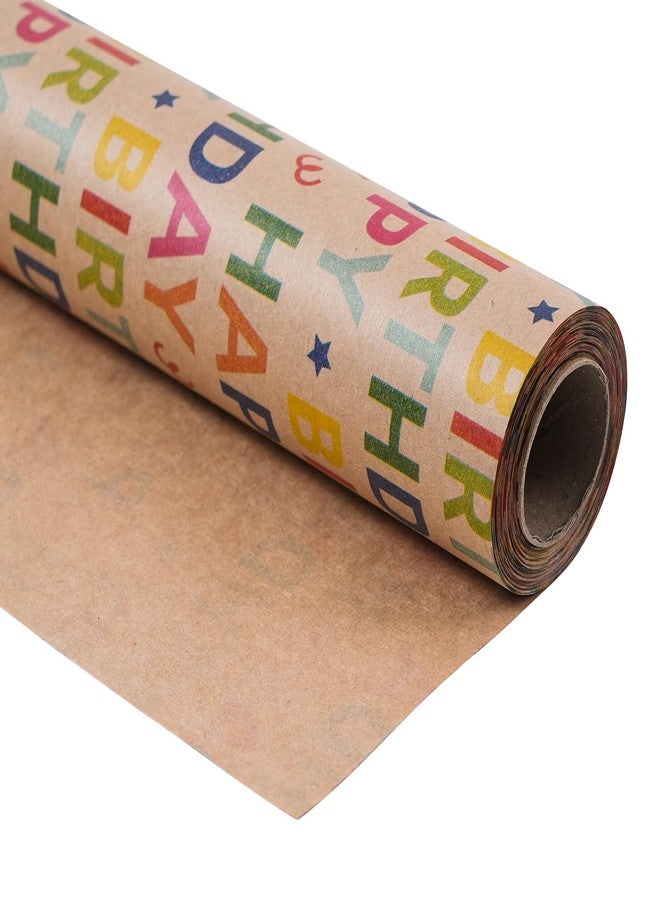 Ulmasinn Kraft Birthday Wrapping Paper - Mini Roll - 17 Inches X 33 Feet - for Boys Girls Kids - Colorful Happy Birthday Pattern Great for Teen, Party, Baby Shower - Image 1
