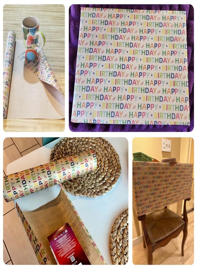 Ulmasinn Kraft Birthday Wrapping Paper - Mini Roll - 17 Inches X 33 Feet - for Boys Girls Kids - Colorful Happy Birthday Pattern Great for Teen, Party, Baby Shower - Image 5