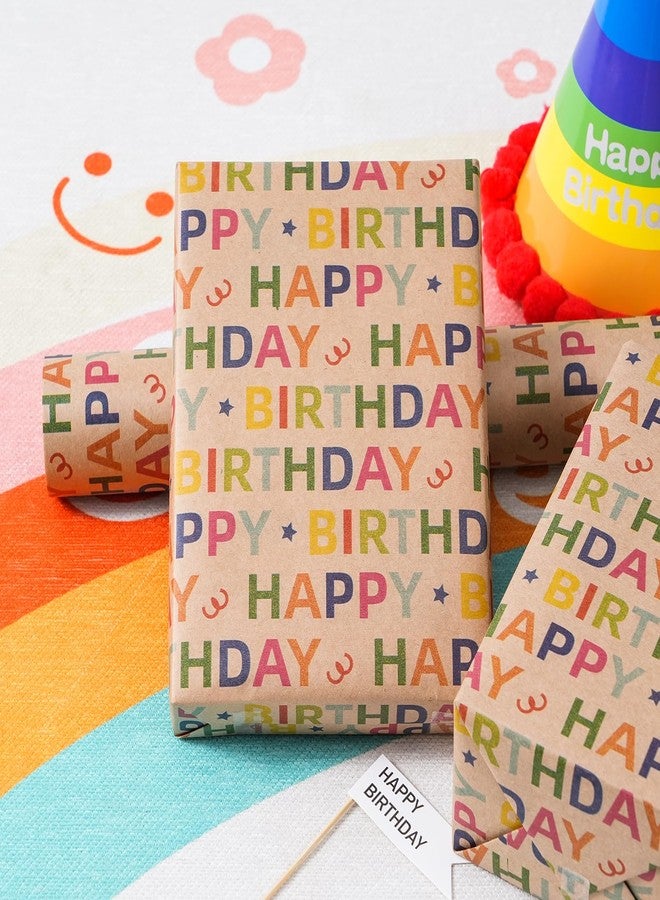 Ulmasinn Kraft Birthday Wrapping Paper - Mini Roll - 17 Inches X 33 Feet - for Boys Girls Kids - Colorful Happy Birthday Pattern Great for Teen, Party, Baby Shower - Image 4