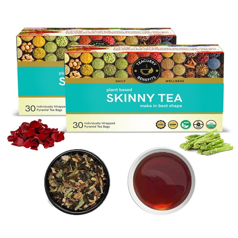 Teacurry Skinny Tea (60 Tea Bags, 2 Month Pack) - Helps With Weight Management, Metabolism - Get Skinny Fit Slimmer Body Naturally - Image 1