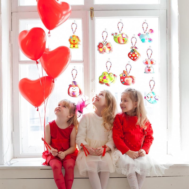 Dunzoom 30 Set Valentine's Day Suncatchers Ornaments Decoration DIY Window Paint Art Craft Kits Animals Heart Suncatchers Ornaments for Valentine Spring Party Classroom Activity Game Toys - Image 5