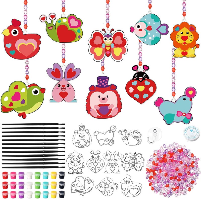 Dunzoom 30 Set Valentine's Day Suncatchers Ornaments Decoration DIY Window Paint Art Craft Kits Animals Heart Suncatchers Ornaments for Valentine Spring Party Classroom Activity Game Toys - Image 1