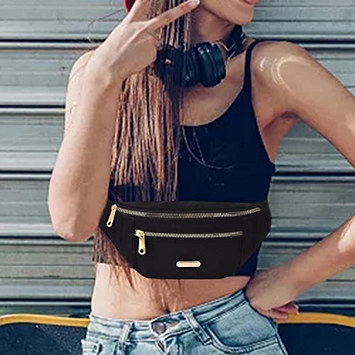QBLYN Women Fanny Pack Waist Pack Adjustable Strap Hands Free with 2 Zipper Pockets Bag Waist Bag for Shopping Festival Workout Cycling Sports (Black) - Image 3