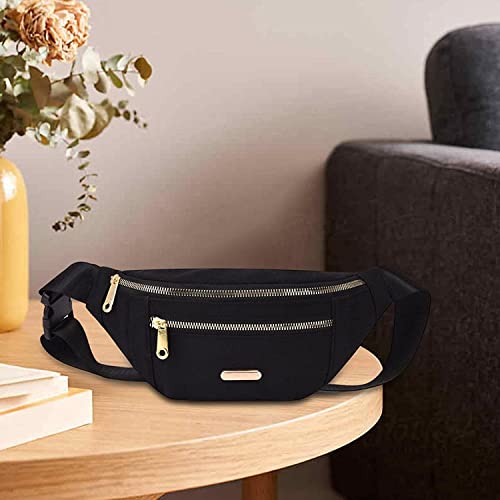 QBLYN Women Fanny Pack Waist Pack Adjustable Strap Hands Free with 2 Zipper Pockets Bag Waist Bag for Shopping Festival Workout Cycling Sports (Black) - Image 5