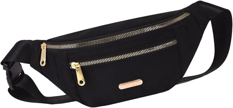 QBLYN Women Fanny Pack Waist Pack Adjustable Strap Hands Free with 2 Zipper Pockets Bag Waist Bag for Shopping Festival Workout Cycling Sports (Black) - Image 2