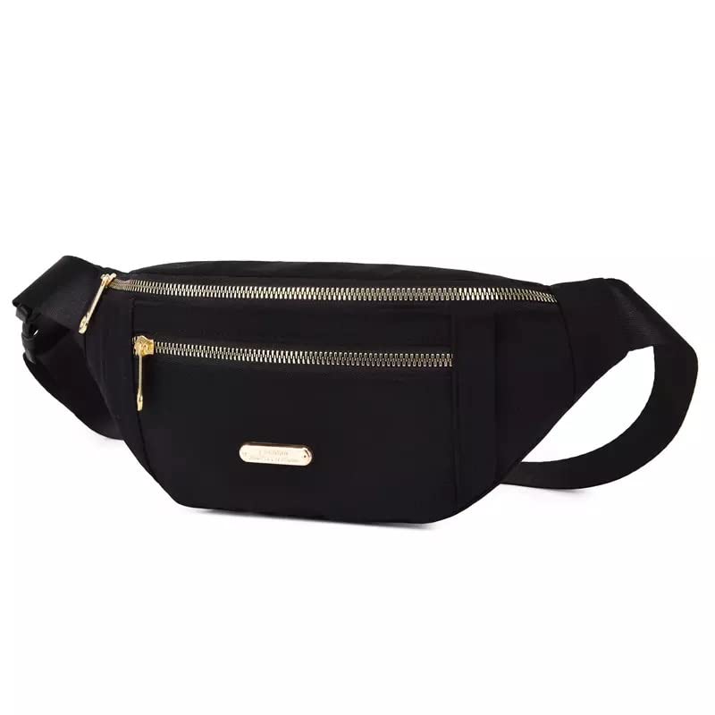 QBLYN Women Fanny Pack Waist Pack Adjustable Strap Hands Free with 2 Zipper Pockets Bag Waist Bag for Shopping Festival Workout Cycling Sports (Black) - Image 1