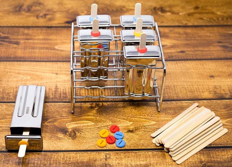 Ecozoi Stainless Steel Popsicle Molds and Rack - 6 Square Ice Pop Makers + 30 Reusable Bamboo Sticks + 12 Silicone Seals + 1 Cleaning Brush +1 Rack - Image 3