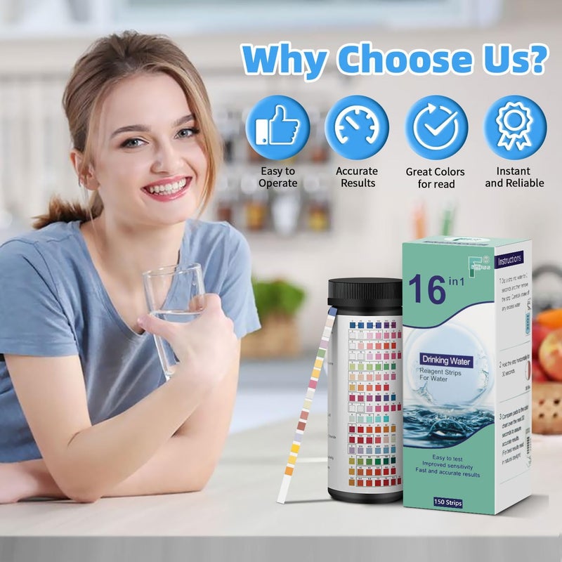 [100 Pieces] 16-in-1 Water Testing Kits for Drinking Water Professional Home Water Test kit, Testing Strips for Drinking Water, Pool, Swimming Pool and Spas (100) - Image 5