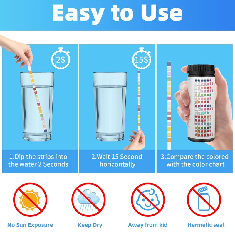 [100 Pieces] 16-in-1 Water Testing Kits for Drinking Water Professional Home Water Test kit, Testing Strips for Drinking Water, Pool, Swimming Pool and Spas (100) - Image 2