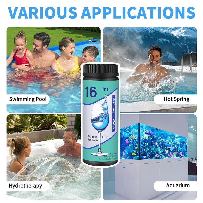 [100 Pieces] 16-in-1 Water Testing Kits for Drinking Water Professional Home Water Test kit, Testing Strips for Drinking Water, Pool, Swimming Pool and Spas (100) - Image 4