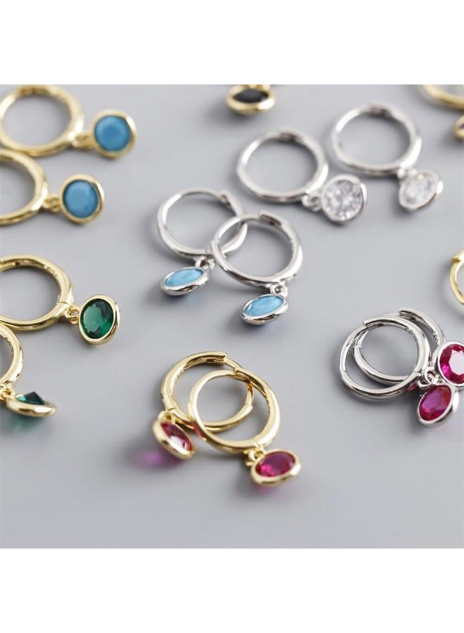 Dtja Dainty Bezel Hoop Earrings for Women Girls 925 Sterling Silver Hypoallergenic 6mm Round CZ Birthstone Charms Dangle Drop Cartilage Small Hoops Huggie Jewelry Cute Birthday Holiday Homecoming BFF - Image 5