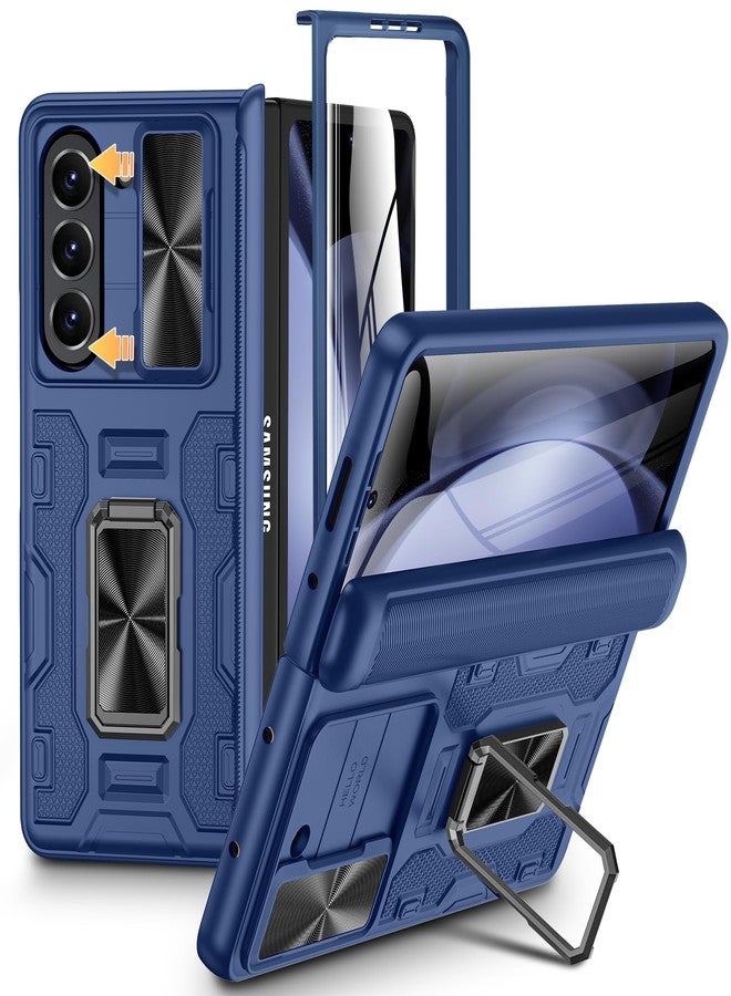 VEGO for Samsung Fold 5 Case with Hinge Protection & Slide Camera Cover, Built-in 360° Magnetic Ring Stand, Screen Protector, Shockproof Protective for Samsung Fold 5 5G 2023 - Blue - Image 1