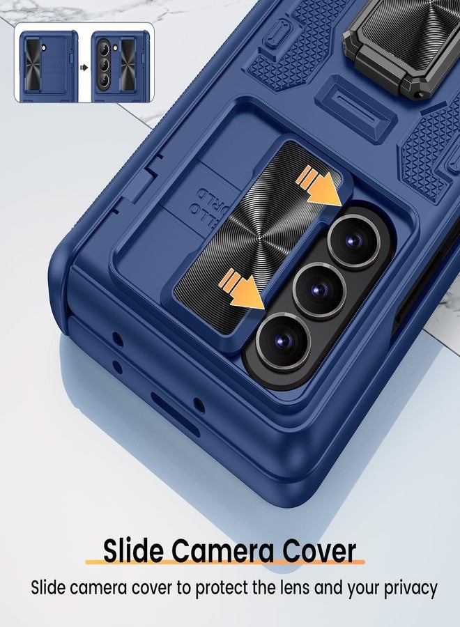 VEGO for Samsung Fold 5 Case with Hinge Protection & Slide Camera Cover, Built-in 360° Magnetic Ring Stand, Screen Protector, Shockproof Protective for Samsung Fold 5 5G 2023 - Blue - Image 4