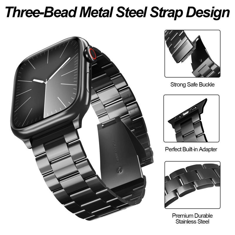 Snyeest 2-Pack Compatible for Apple Watch Band 49mm 46mm 45mm 44mm 42mm, Stainless Steel Replacement Strap Metal Bands for iWatch Ultra 3/2/1 Series 11/10/9/8/7/6/5/4/3/2/1/SE/SE2/SE3 Women Men,Black+Silver - Image 3