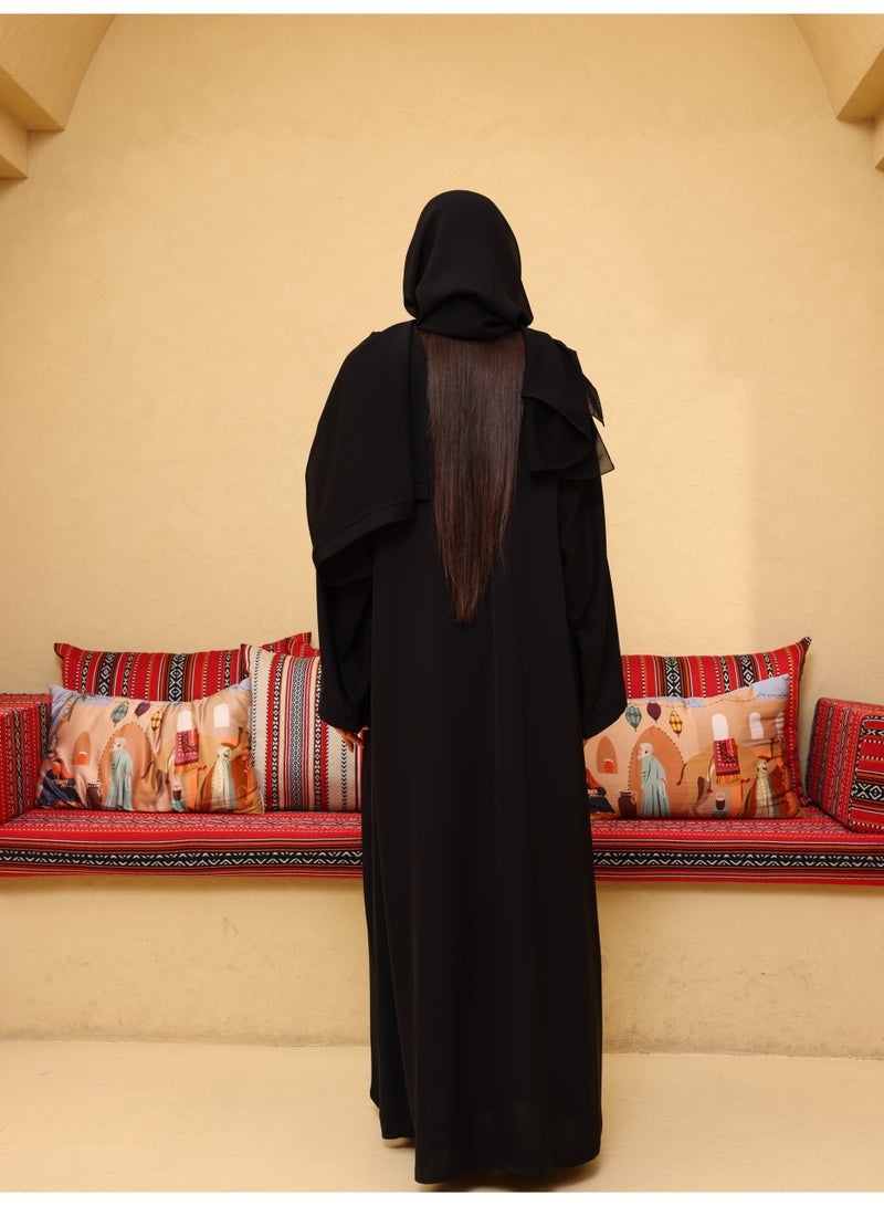 عباية سوداء للنساء | فستان إسلامي محتشم فاخر بتطريز أنيق | عباية طويلة بتصميم راقٍ وعصري - Image 2
