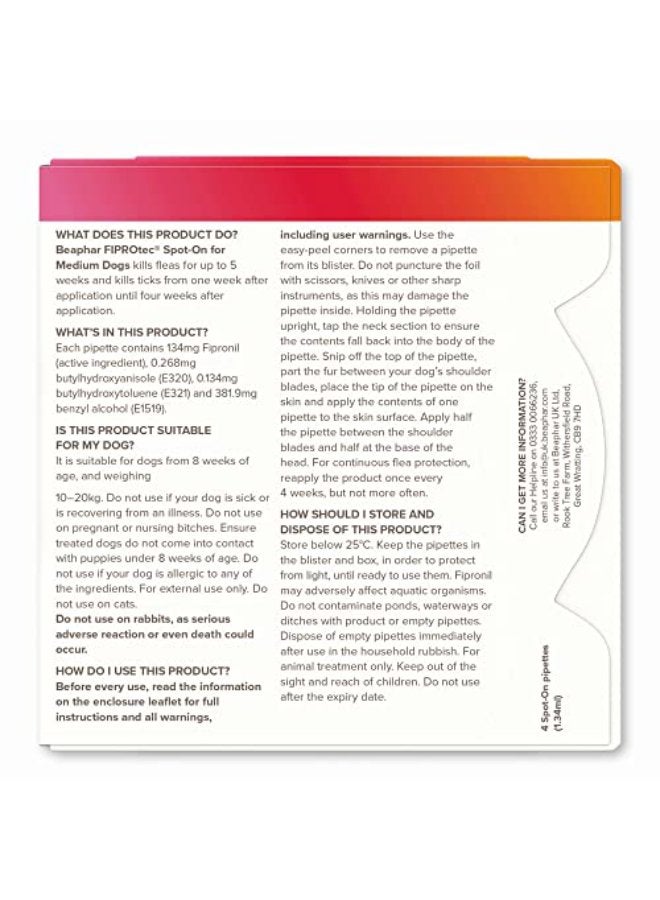 Beaphar Fiprotec Spot-On For Medium Dog, 4 Pipette - Image 3