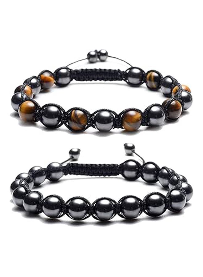 Top Plaza Men Women Reiki Healing Energy Natural Tiger Eye Stone Magnetic Hematite Therapy Beads Macrame Adjustable Braided Link Bracelet, 10 inch - Image 1