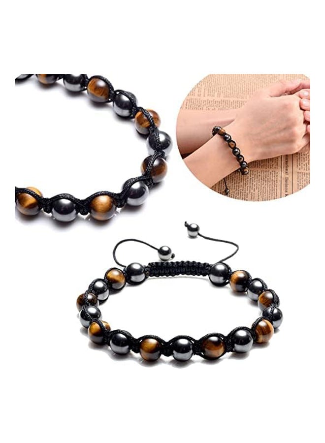 Top Plaza Men Women Reiki Healing Energy Natural Tiger Eye Stone Magnetic Hematite Therapy Beads Macrame Adjustable Braided Link Bracelet, 10 inch - Image 4