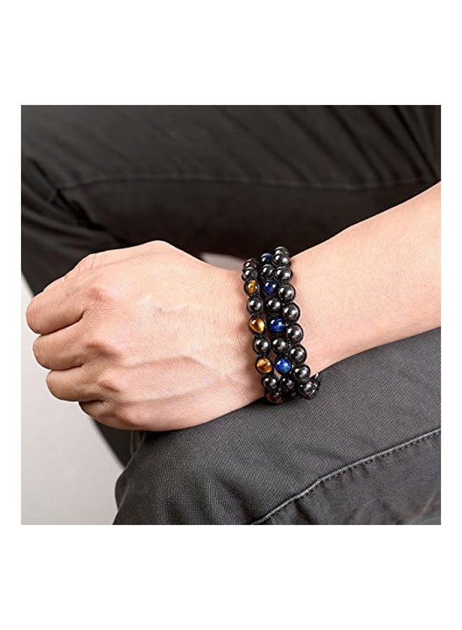 Top Plaza Men Women Reiki Healing Energy Natural Tiger Eye Stone Magnetic Hematite Therapy Beads Macrame Adjustable Braided Link Bracelet, 10 inch - Image 3