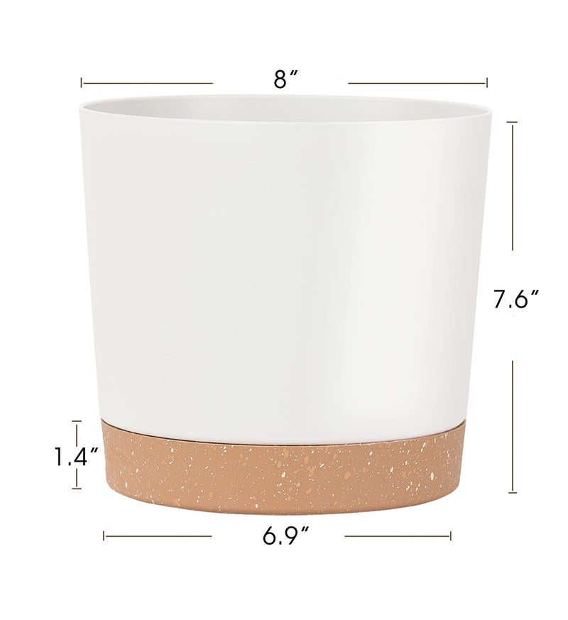 kubvici 2 Pack 8 Inch Planters for Indoor Plants, Plastic Flower Pots Plant Pots Indoor with Drainage Saucer for Outdoor Garden Home Plant, White 8â€ - Image 2