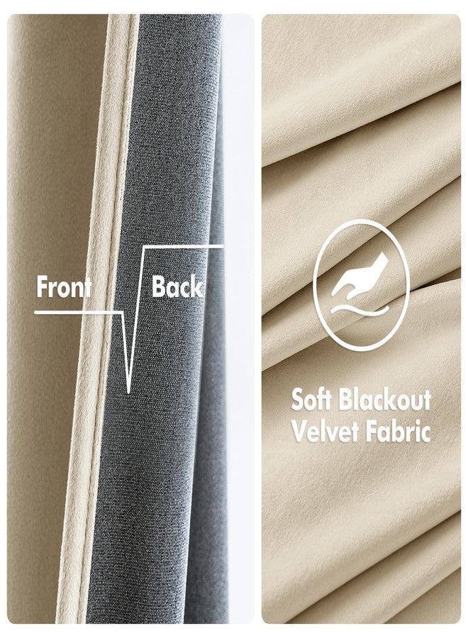 MIULEE Elegant Velvet Curtains Beige Grommet Curtains Thermal Insulated Soundproof Room Darkening Blackout Curtains/Drapes for Girls & Ladys Living Room/Bedroom Decor 52 x 96 Inch 2 Panels - Image 3