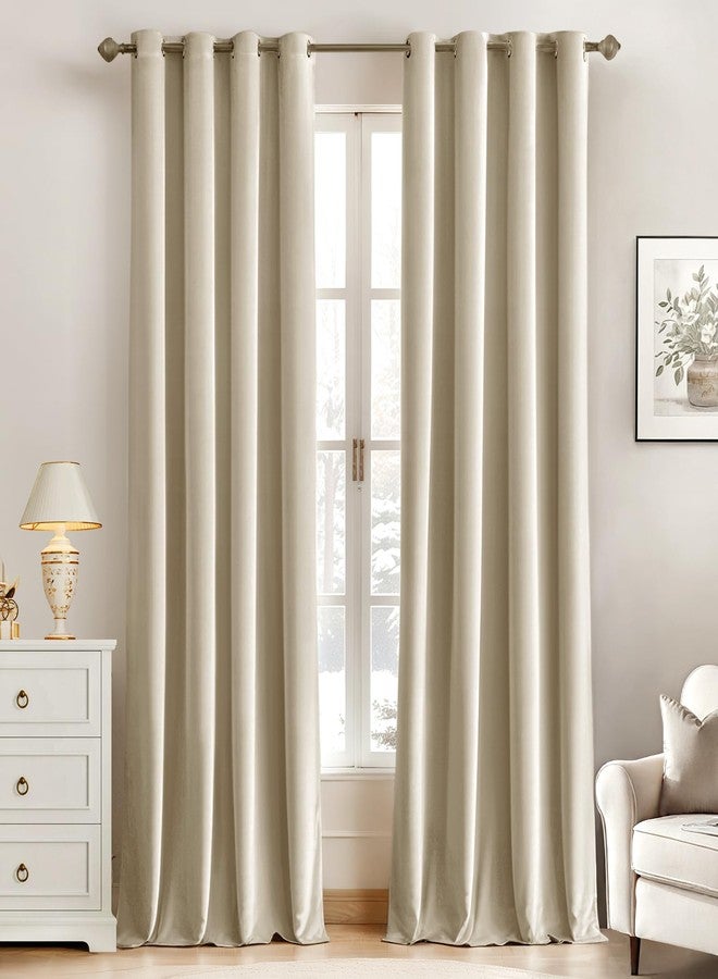 MIULEE Elegant Velvet Curtains Beige Grommet Curtains Thermal Insulated Soundproof Room Darkening Blackout Curtains/Drapes for Girls & Ladys Living Room/Bedroom Decor 52 x 96 Inch 2 Panels - Image 1