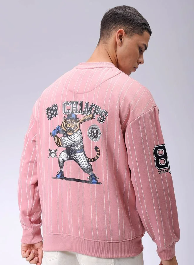 The Indian Garage Co Men Relaxed Fit Striped Crew Neck Overhead Sweatshirt