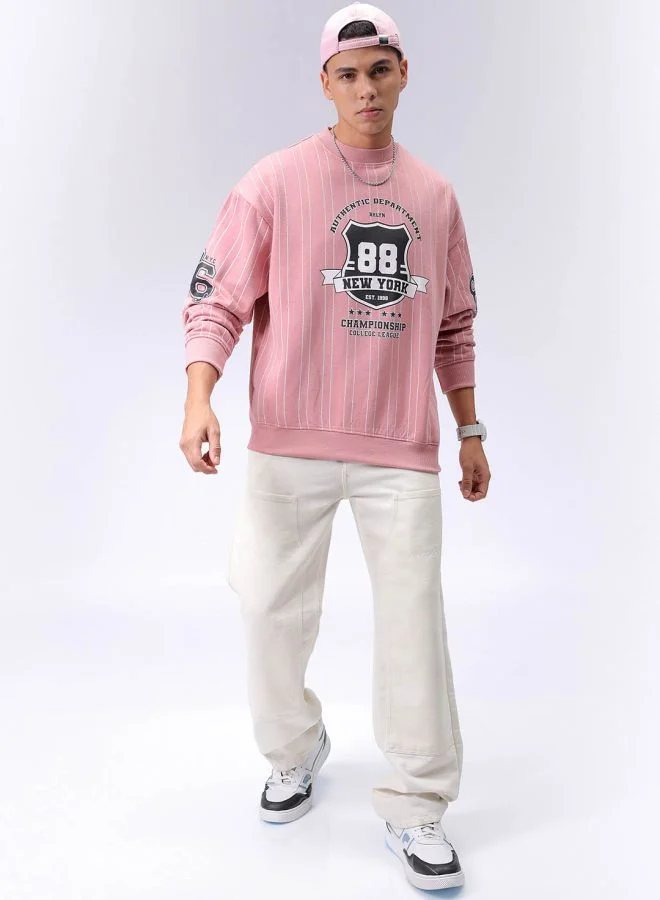 The Indian Garage Co Men Relaxed Fit Striped Crew Neck Overhead Sweatshirt