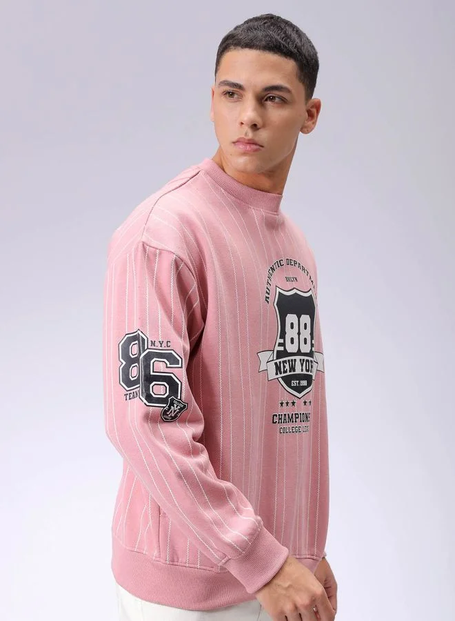 The Indian Garage Co Men Relaxed Fit Striped Crew Neck Overhead Sweatshirt