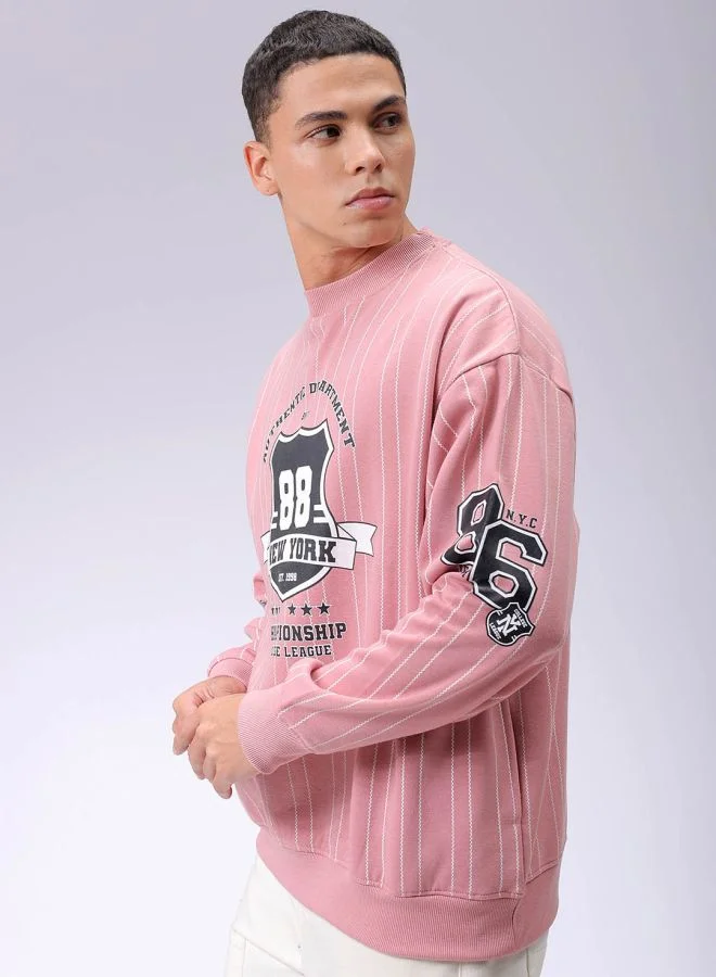 The Indian Garage Co Men Relaxed Fit Striped Crew Neck Overhead Sweatshirt